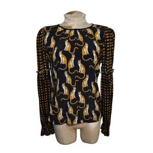 Leopards‎ Polka Dot BLANK LONDON Women's XS Black Orange Rayon long sleeve top